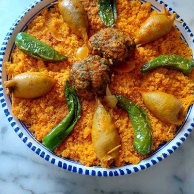 Couscous Borghol aux calamars farcis